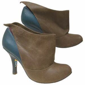 IRREGULAR CHOICE LEATHER HEELS, GREY & TEAL BLUE, SIZE US 6.5 / EUR 37